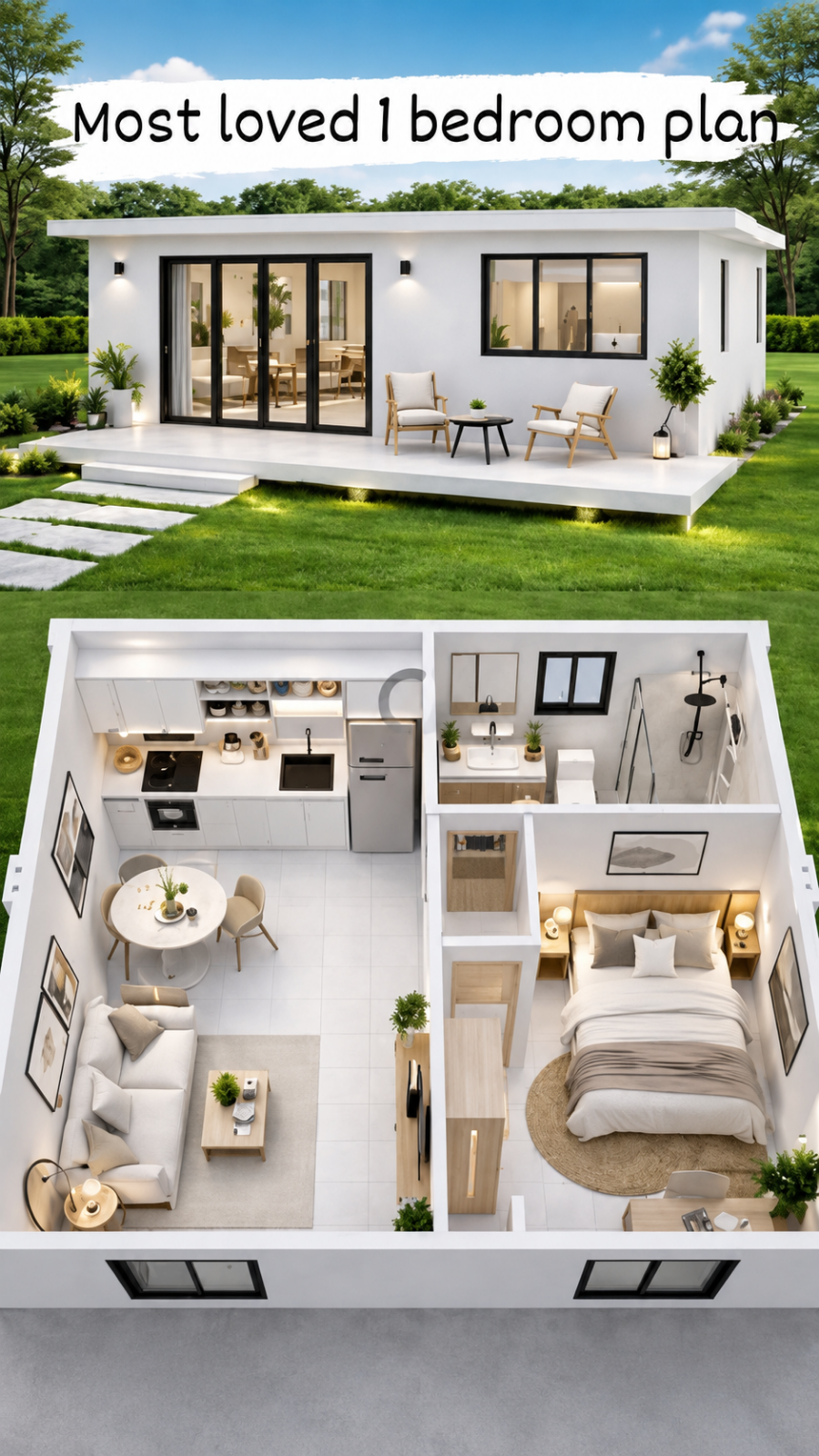 Two-bedroom River Side Cottage building and floor plan options