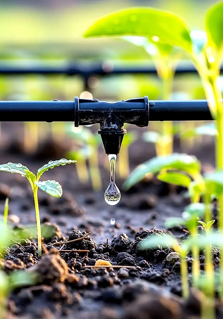 Seedling drip irrigation close up
